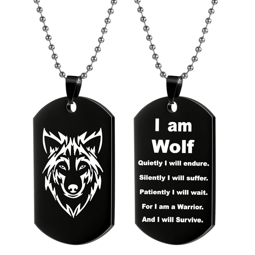 Wolf Military Dog Tag Pendant Necklaces