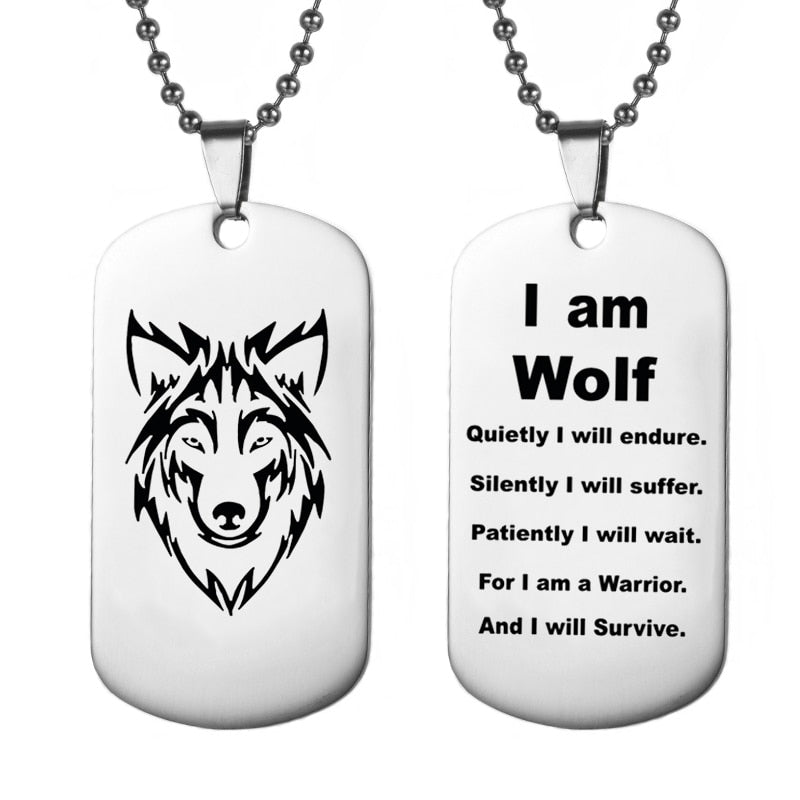 Wolf Military Dog Tag Pendant Necklaces