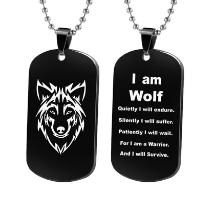 Wolf Military Dog Tag Pendant Necklaces