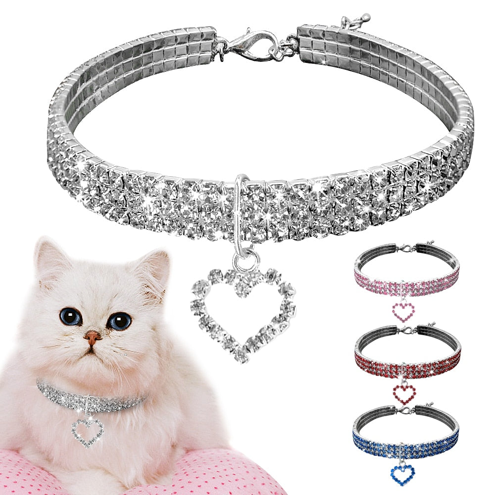 Heart-Shaped Whinestone Dog AND Cat Collars