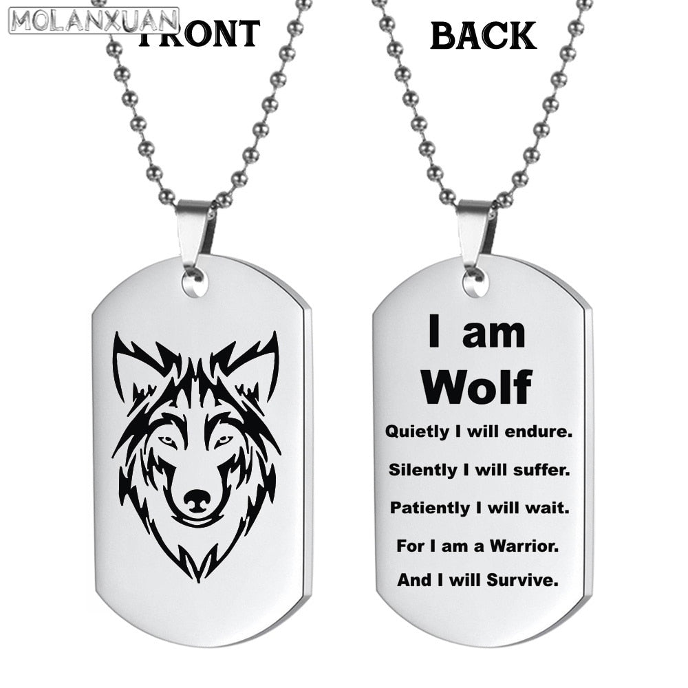 Wolf Military Dog Tag Pendant Necklaces